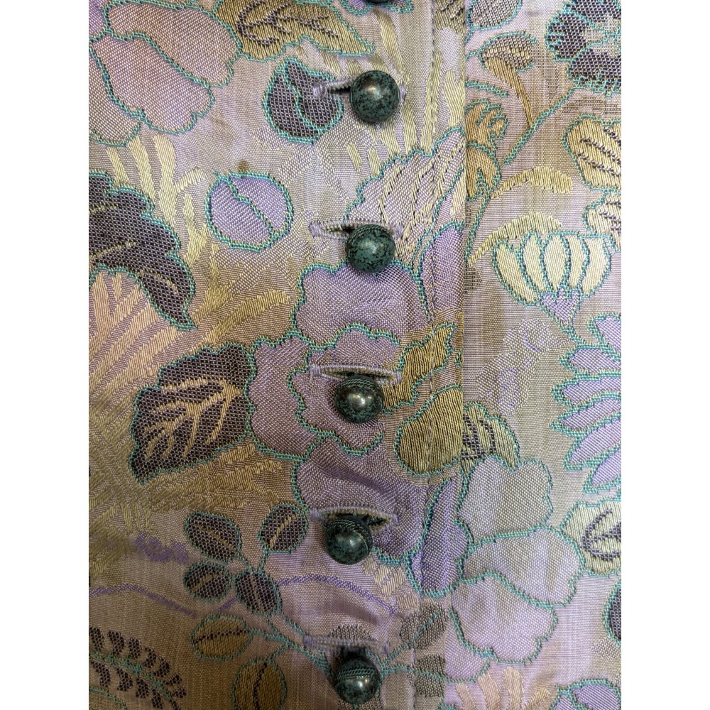 Tesori Floral Brocade Blazer Jacket Lavender Gold Mandarin Collar Size Small - Picture 8 of 11